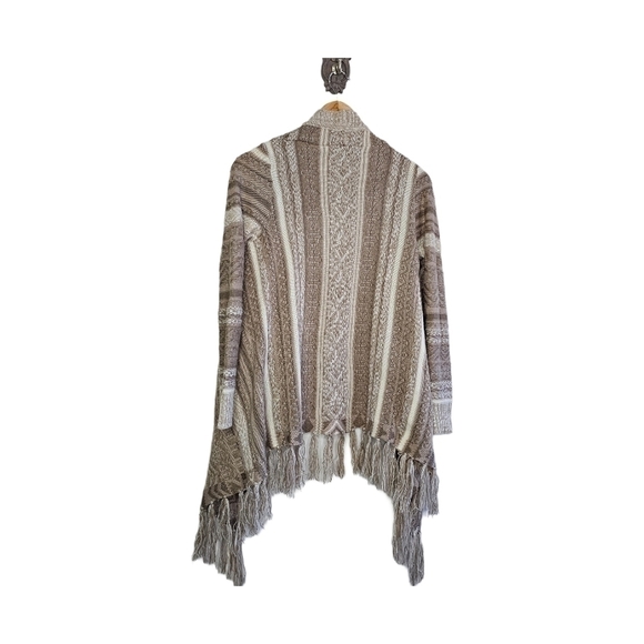 Fringe knit wrap open cardigan tan and cream raglan sleeve size xs - Picture 9 of 11